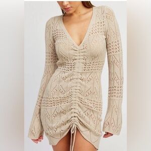 Emory Park Crochet Knit Mini Dress Beige Size S